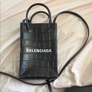 Balenciaga Black Croc-Embossed Mini Bag